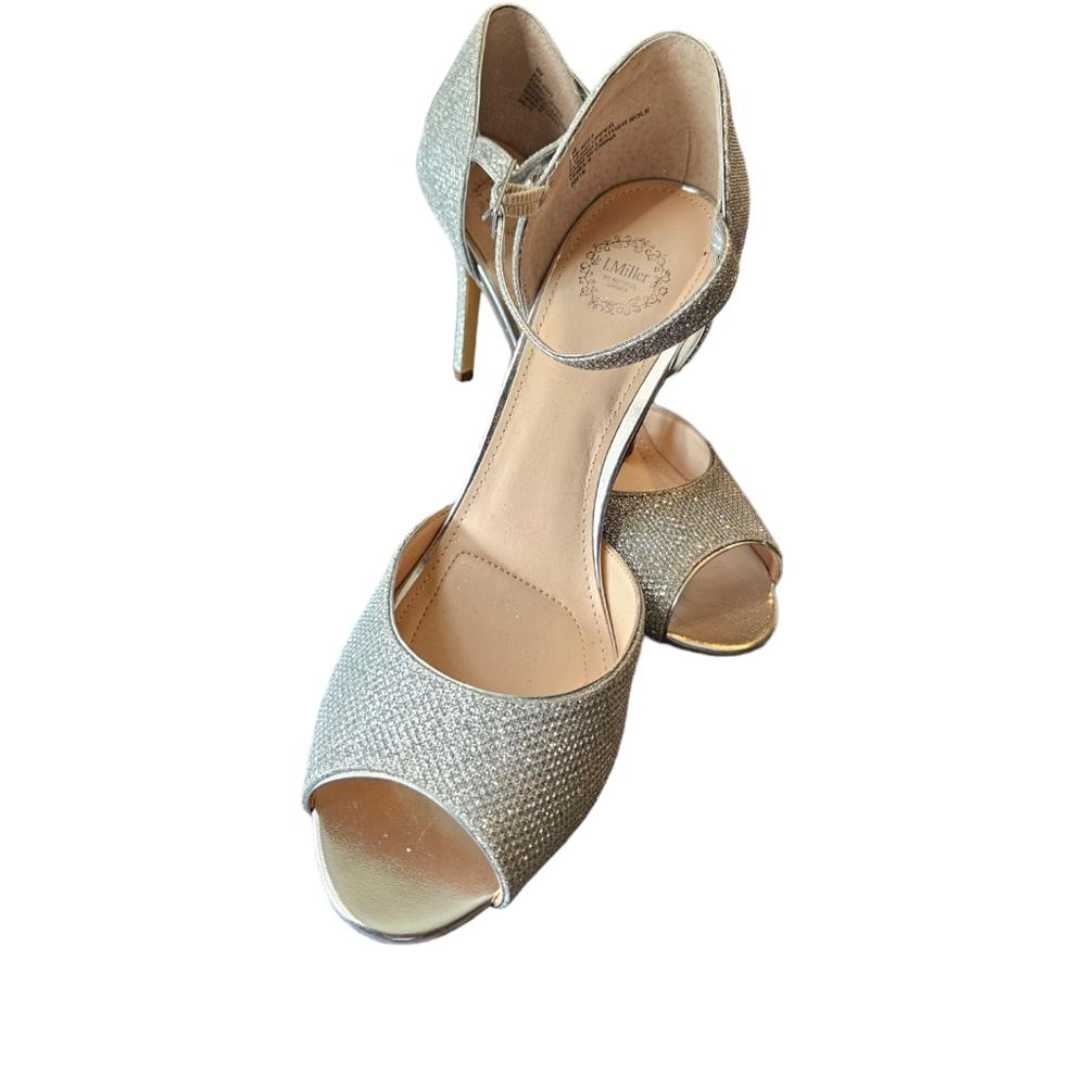 I.MILLER Silver Silver Sparkly Glitter Peep Toe Heel Women's Size 9M